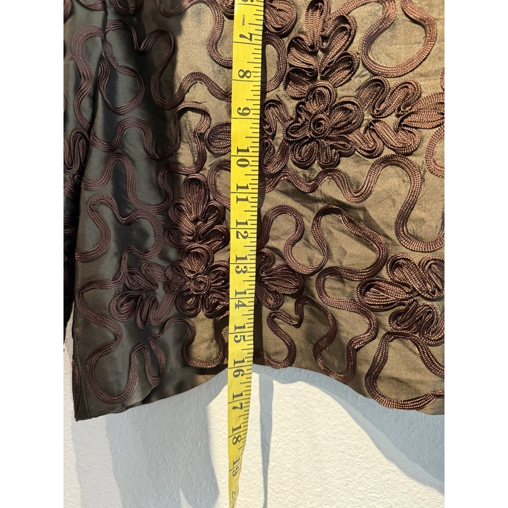 Brown Geometric Woman's Thai Silk Cropped Jacket Design Artisan Handmade Vintage - Picture 8 of 10